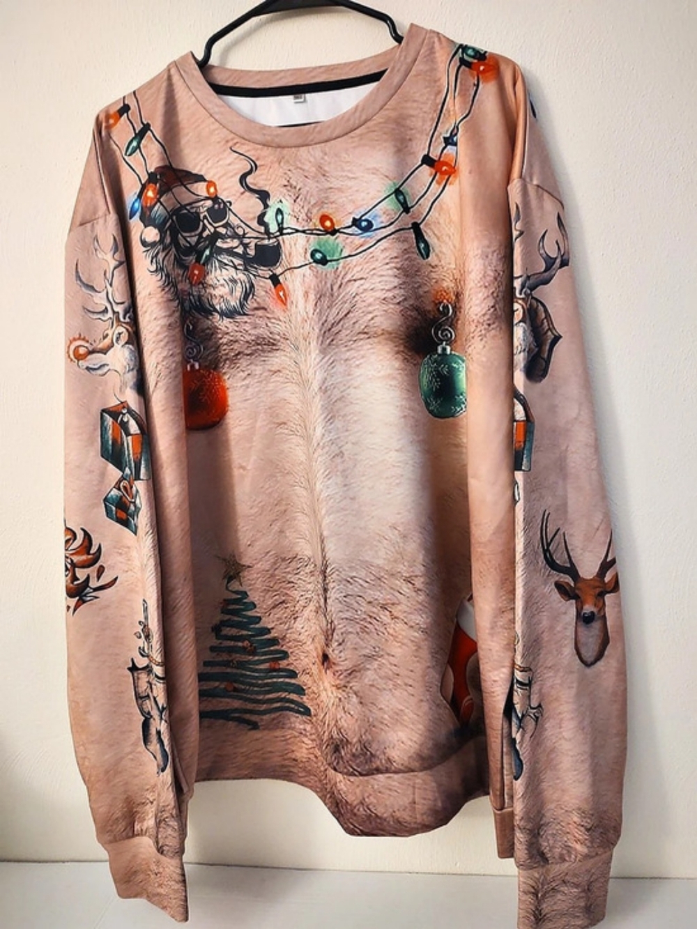 Funny Unisex Hairy Chest 3D Graphic Ugly Christmas Sweater Gag Gift Size 3xL